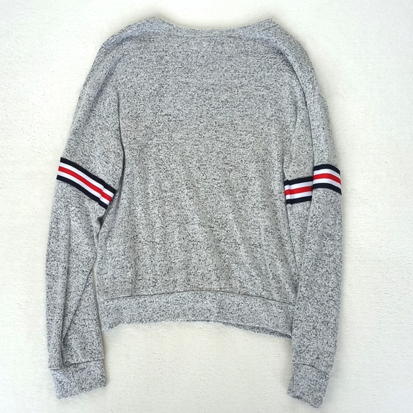 Gaze Women's Soft Grey w Red Blue & White Racer Stripes Long Sleeve Sweater S - Picture 6 of 10